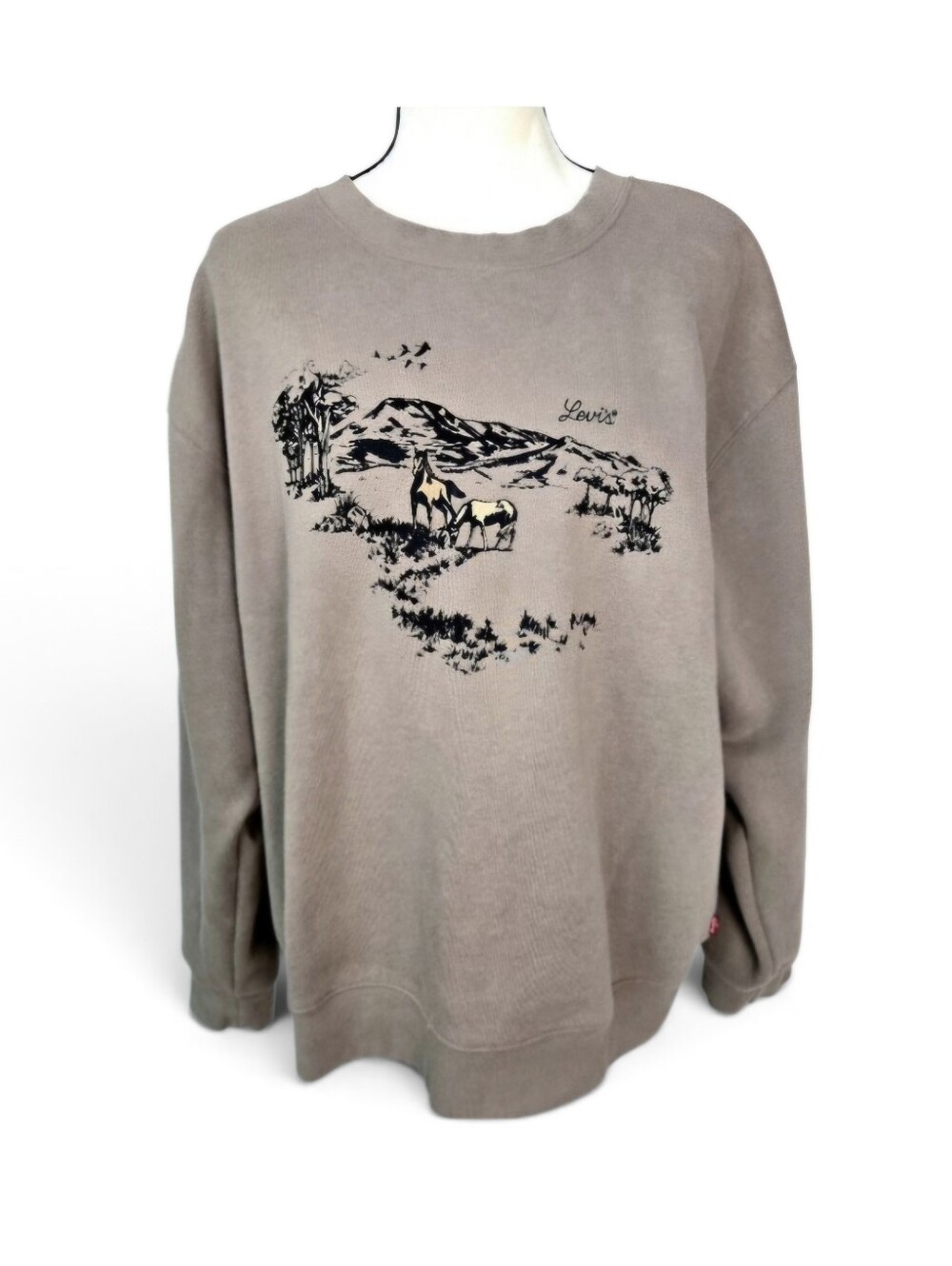 Levi's Sweatshirt Horse Landscape Graphic Crew Neck Tan XL